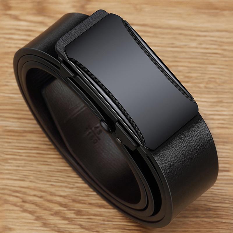 Business Men's Belt Genuine Leather Automatic Buckle Inside Casual Men's Belt Cowhide Leather Simple Trousers for Middle Aged and Young People
