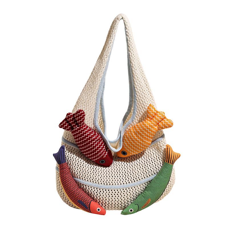 Hand-woven Tote Bag Summer High-capacity Dopamine Knitted Bag New Commuter Shoulder Bag
