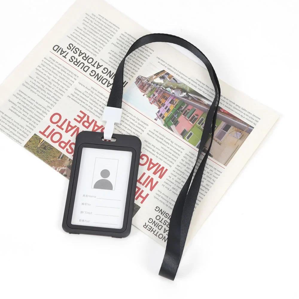 Unisex Work Color ID Card Holder Lanyard Badge Holders Identification Sleeve Dual Clear Business Exhibit School Strap Neck Hang