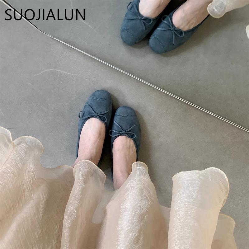 Fashion SUOJIALUN Spring New Women Flat Sheos Fashion Round Toe Shallow Slip On Ladies Ballerinas Shoes Soft Sole Outdoor Ballet Shoes