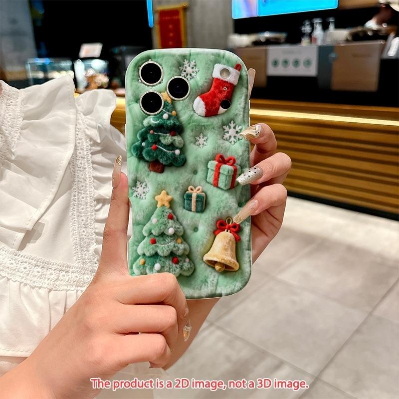 2D Flat Faux Plush Christmas Tree Printed Wavy Phone Case For iPhone 18 Pro Max 17Air 16 Pro Max 16E 17E 15 14 13 12 11 Cover