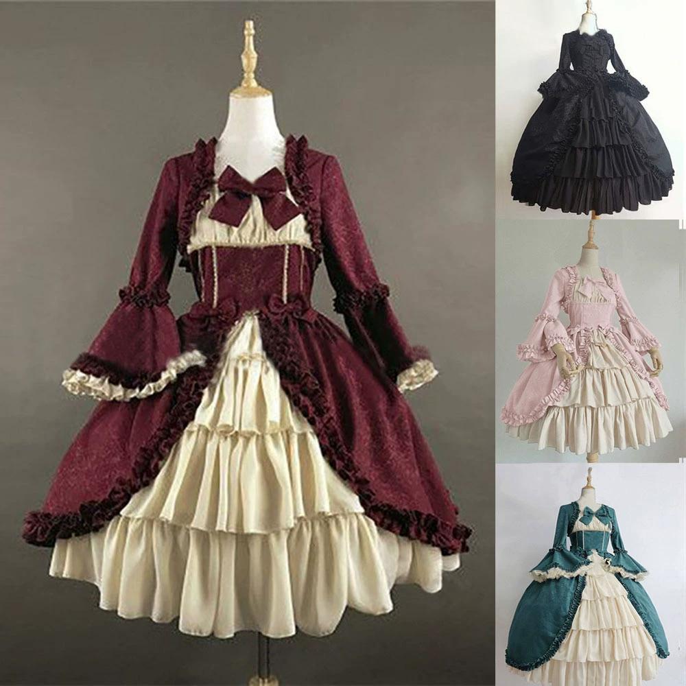 Medieval Retro Gothic Palace Dress Square Collar Waist Stitching Bow Dress Skirt