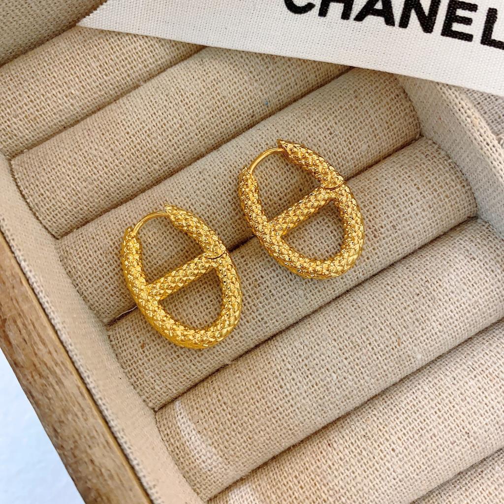 Unique Niche French Retro Cold Wind High-End Ear Buckle Brass 22K Real Gold Simple Circle Temperament Earrings