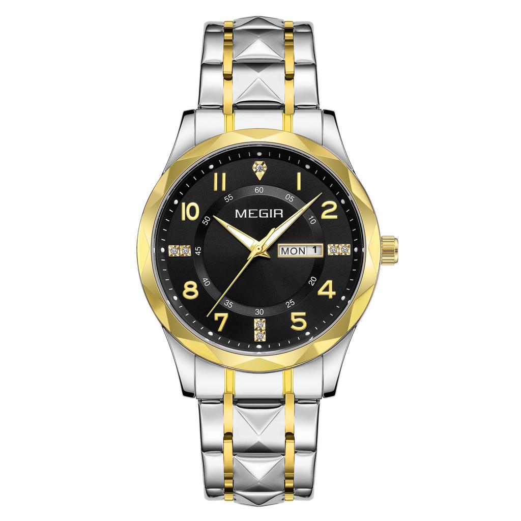 MEGIR Minimalist Fashion Quartz Wristwatch for Men Large Dial Business Leisure Watches with Date Week Clock Montre Homme 1093