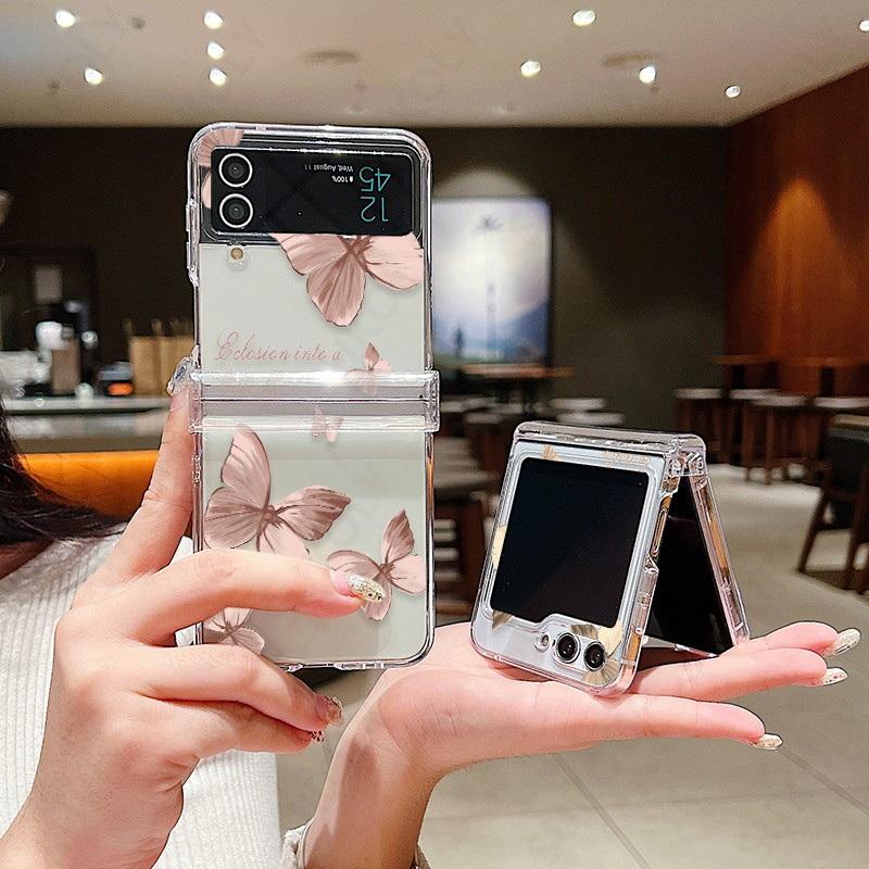 Butterfly Pattern Clear Case For Samsung Galaxy Z Flip 7 FE 6 5 4 5G Transparent Hard PC Folding Cover For Samsung Z Flip7 Flip6