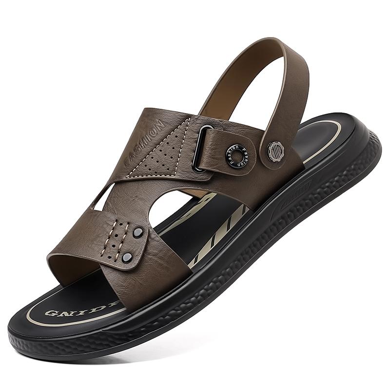 

Модные кожаные нескользящие пляжные повседневные балетки, повседневные с мягкой подошвой, два варианта носки, полушлепанцы, ручная работа, роскошные сандалии, лето 2025, новые мужские сандалии 38 хаки