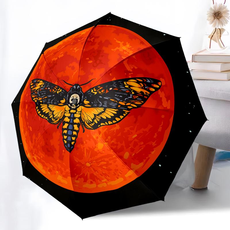 Witch Gothic Death Moth Folding Umbrella Auto-Open Design 8 Iron Ribs Plastic Handle Foldable Sunshade Perfect Christmas Gifts