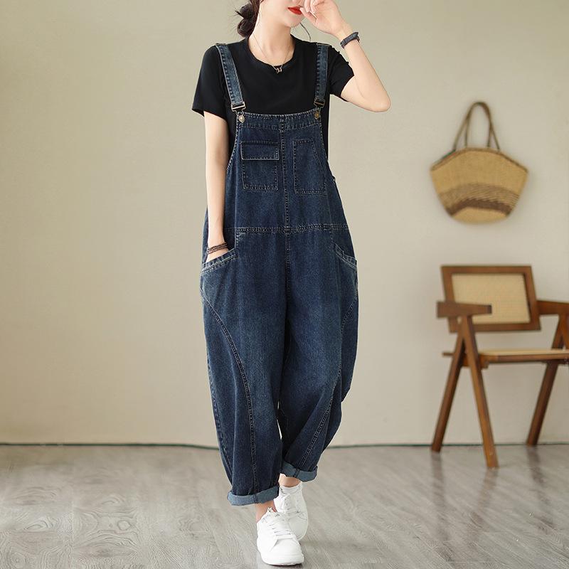 Autumn Women's Denim Jumpsuit   Literary and Artistic Oversized Loose Slimming Suspender Design Strap Jeans Overall