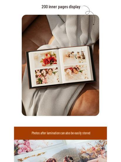 6-Inch Leather Slip-In Photo Album, Holds 5-Inch Photos, Commemorative Baby and Family Album, Large Capacity