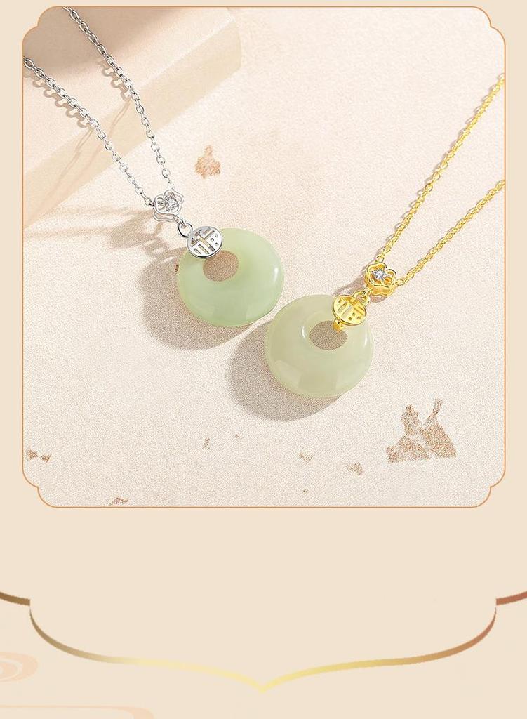 Tichiya S925 Sterling Silver Ping'an Buckle Necklace for Women - New Chinese Style Hetian Jade Clavicle Chain