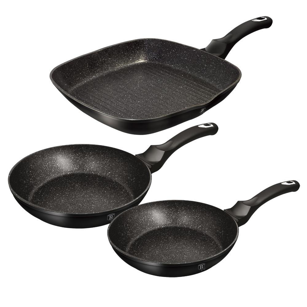 Set Of 3 Granite Pans Berlinger Haus Bh-6157 Black Silver