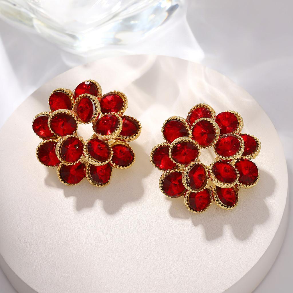 French Floral Crystal Drop Earrings With Double Layer Waterfall Design For Women