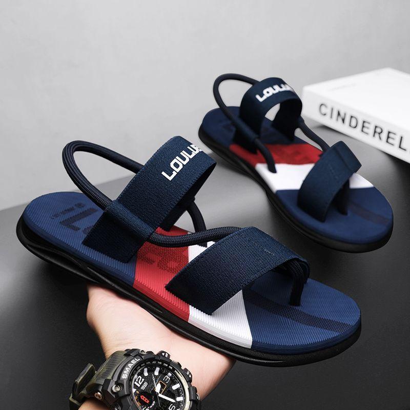 Men's sandals trendy handsome super soft beach shoes outdoor two wear sandals black non-slip toe slippers men's summer