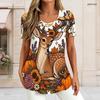 Women Plus Size Round Neck Short Sleeve T Shirt Opossum Witch Hat Pumpkin Floral Halloween Print Double Layer Front Top