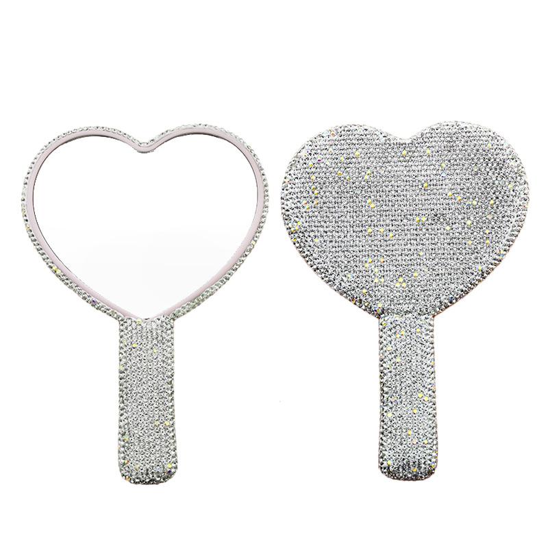 Cosmetic Luxury Shiny Diamond Makeup Mirror Heart Luxury Rhinestone Hand Held Mirror Mix&Package by box серебряный