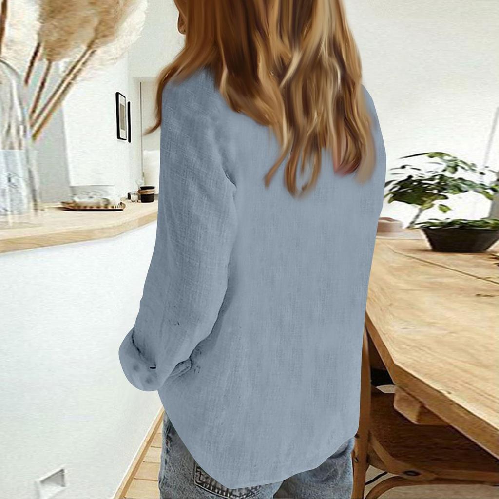 Camicette da Lavoro da Donna Bluse Casual con Scollo a V Top Camicia Manica Lunga Bottoni Leggera Colore Camicette Casual da Lavoro