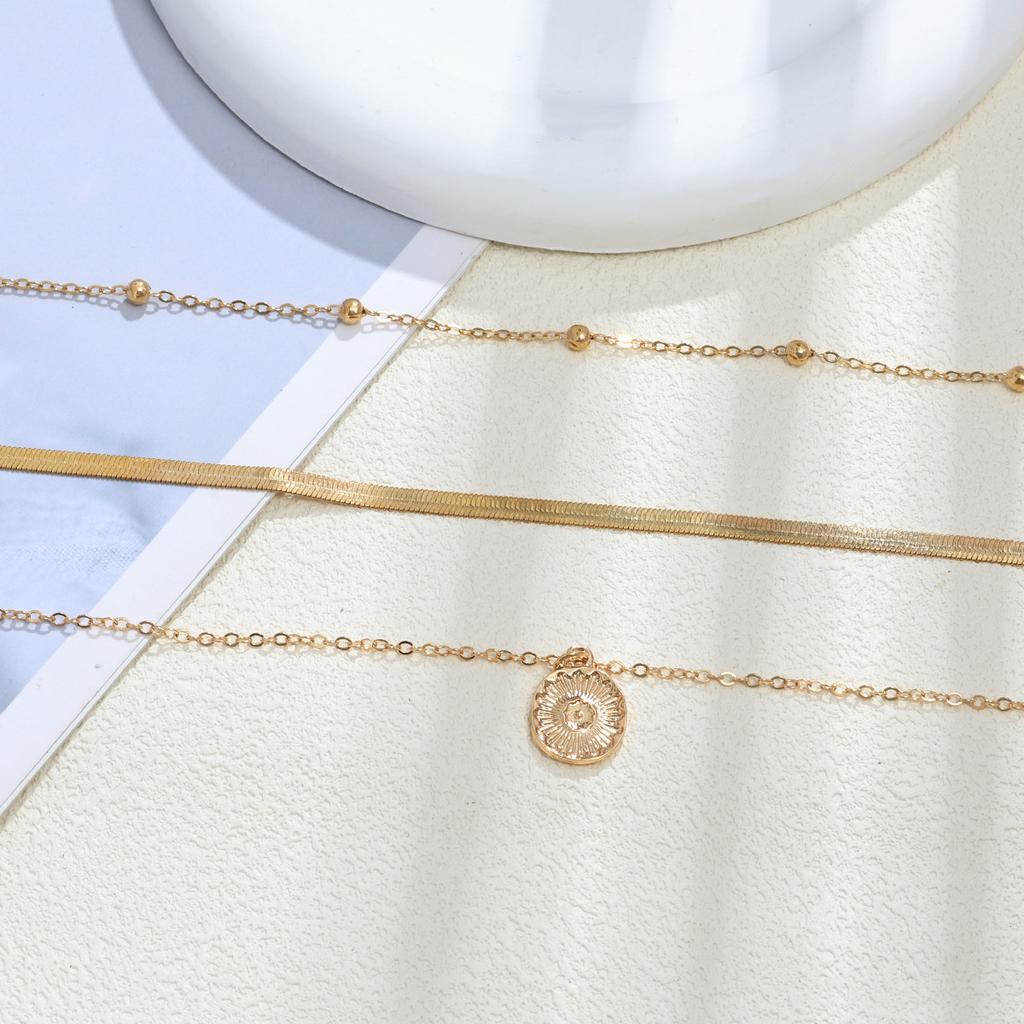 Metal Lotus Pendant Multi-layer Stacked Wearing Versatile Accessories Chain Collarbone Chain