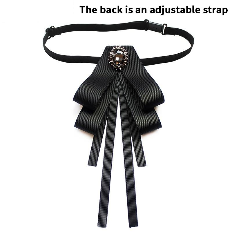 Korean Women'S Bow Tie Brooch Black Rhinestone Pearl Shirt Collar Pins Fashion Bowknot Bowtie Ribbon Wedding Party Necktie