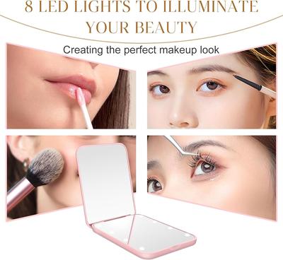 Mini Handheld Makeup Compact Folding Travel Portable With Led Light Makeup Pocket Mirror 8 Leds for Gifts