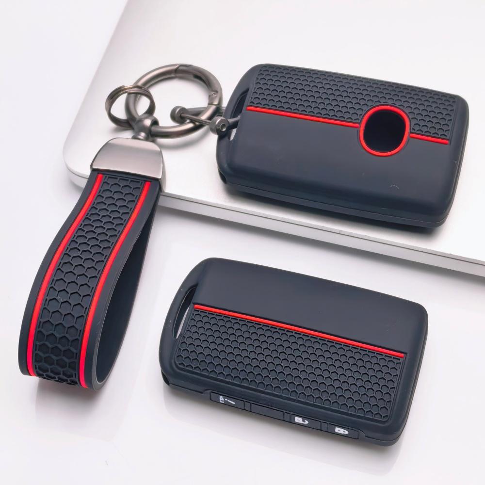 Silicone Key Fob Cover Compatible with Mazda 3 6 CX3 CX5 CX9 MX5 Miata Smart Key with 3 Buttons Lock Unlock and Hold Panic Function Soft Protective