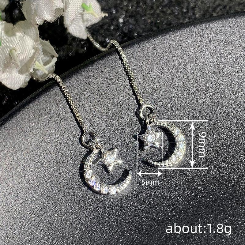 Tassel new long stud earrings for women, star and moon chain earrings, sweet design style jewelry