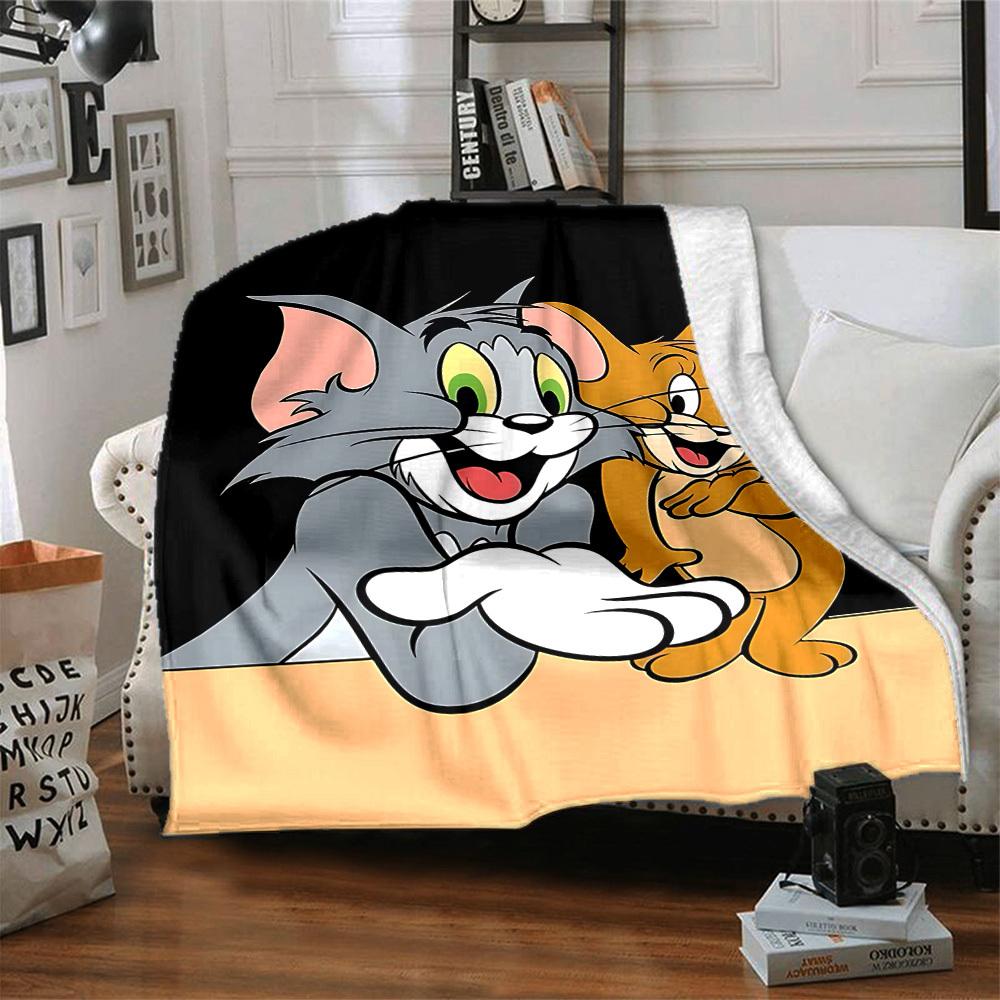 1pc Tom Jerry Flannel Throw Blanket Lightweight Soft Warm All Season Blanket for Sofa, Bed, Travel,L1028131