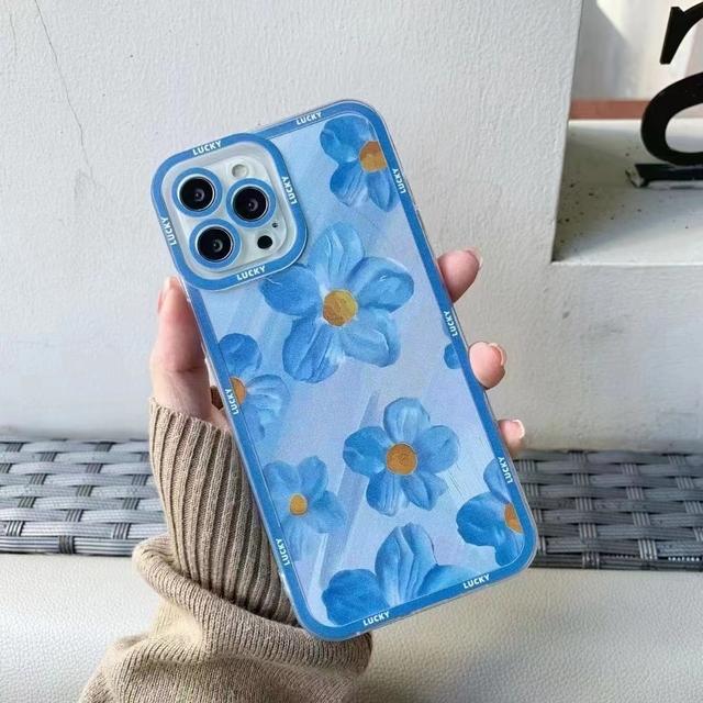 

Lucky Blue Ins Flower Симпатичный силиконовый мягкий чехол с цветочным принтом для Iphone X Xr 8 7 Plus Se2020 Xsmax 11 12 Pro Max 13 Мультяшный чехол for iphone 13