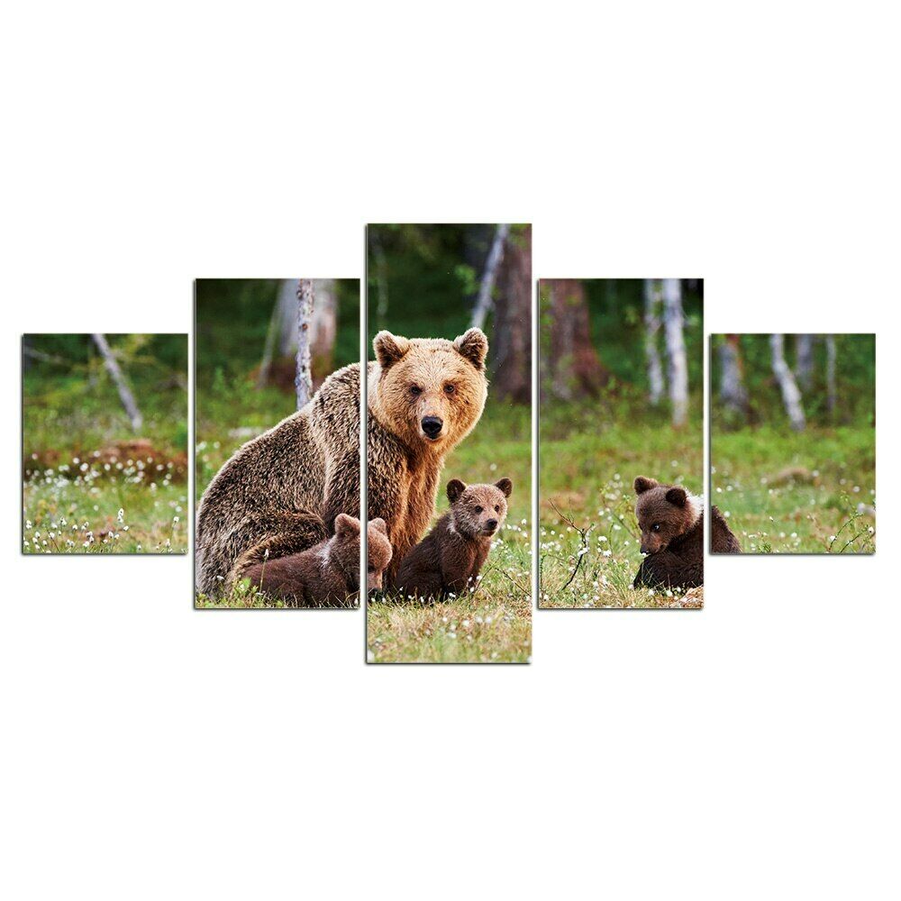 

5Pcs Brown Bear Cub Wildlife Nature Canvas Paintings No Framed 5 Panel Room Decor Modern 5 Pieces Pictures Art Poster HD Print