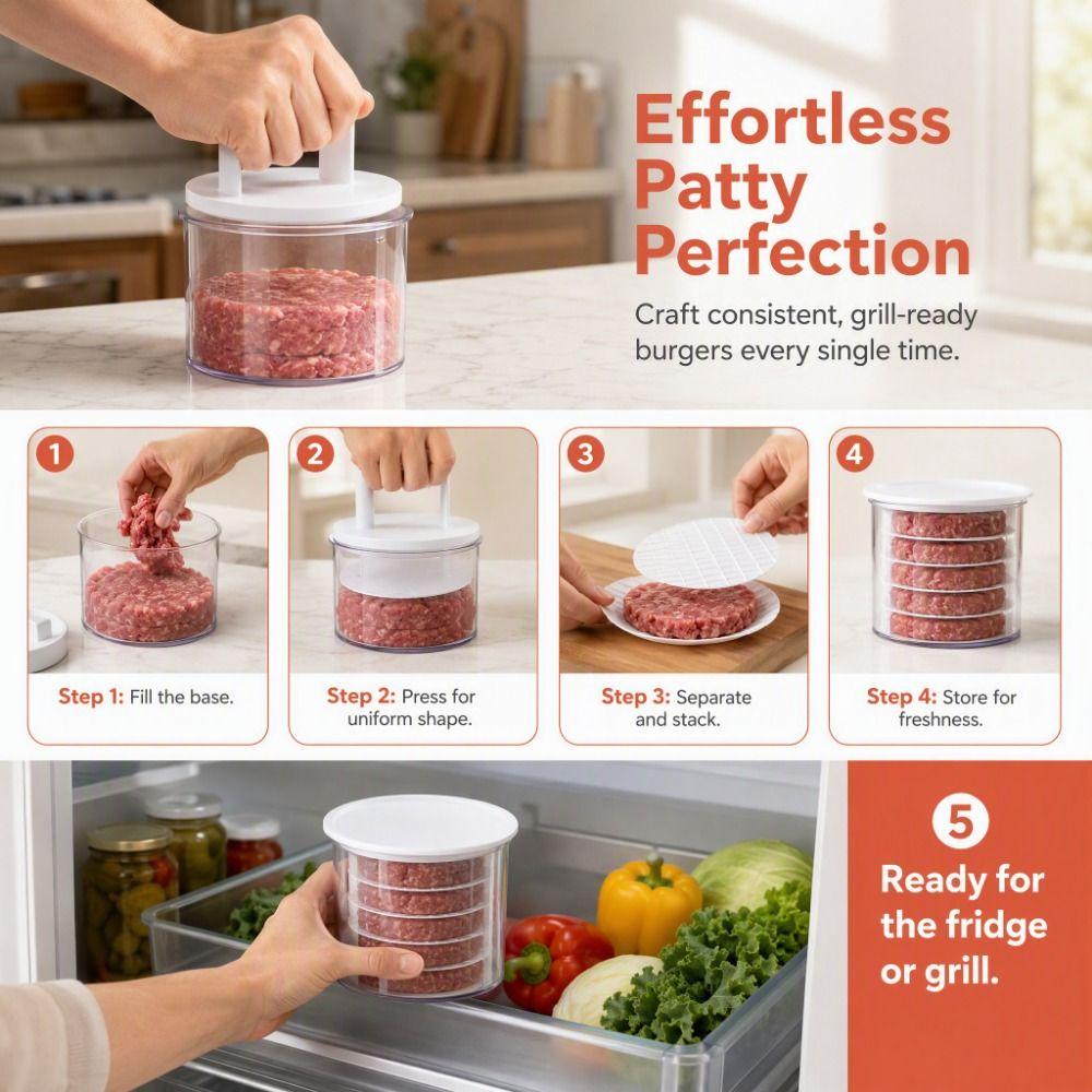 Non-Stick Hamburger Patty Press Reusable Beef Press Mold Burger Shaper Hamburger Patty Box BBQ