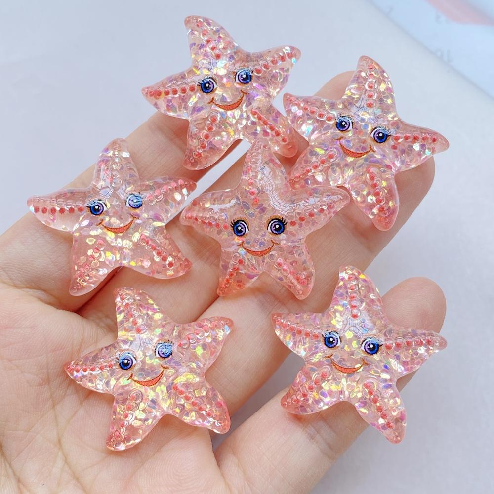 10Pcs New Cute Resin Cartoon Octopus, Crab, Starfish, Fish Series Flat Back Parts Embellishments For Hair Bows Accessories