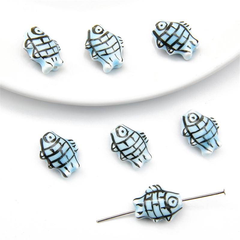 2pcs Hand-Paint Ceramic Porcelain Fish Beads Charm Loose Spacer Beads for Necklace Earring Bracelet DIY Jewelry Craft Making