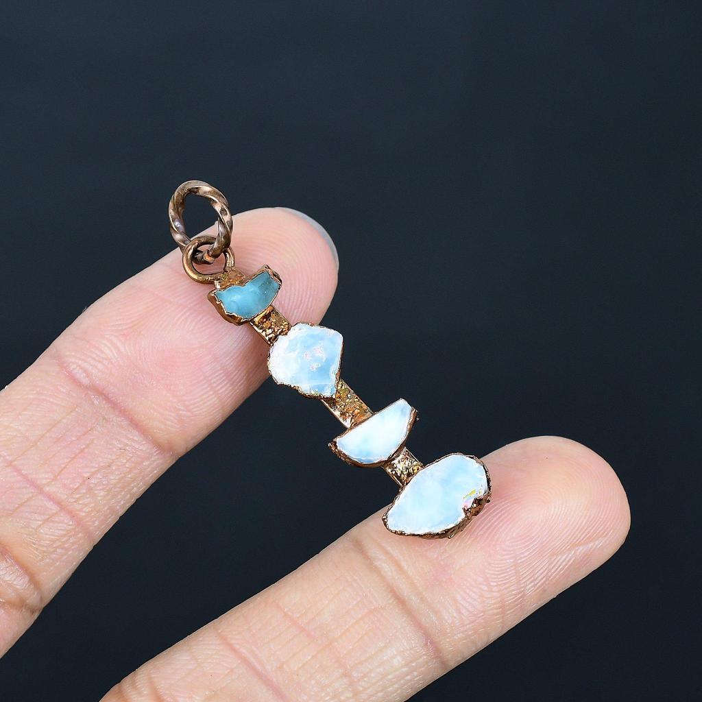 Larimar Pendant Gemstone Jewelry, Copper Electroformed Pendant, Handmade Jewelry Birthstone Pendant, Gift For Him