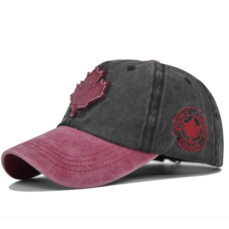 

Cap Embroidered Duck Baseball Cap Maple Leaf Made Of Old Design Material Cotton Wine Gray