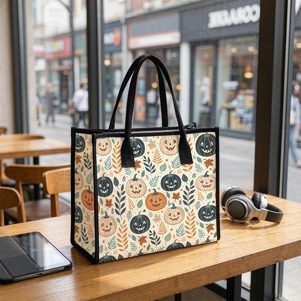Halloween Pumpkin Printed Tote Bag Casual Large Capacity Handbag For Daily Use