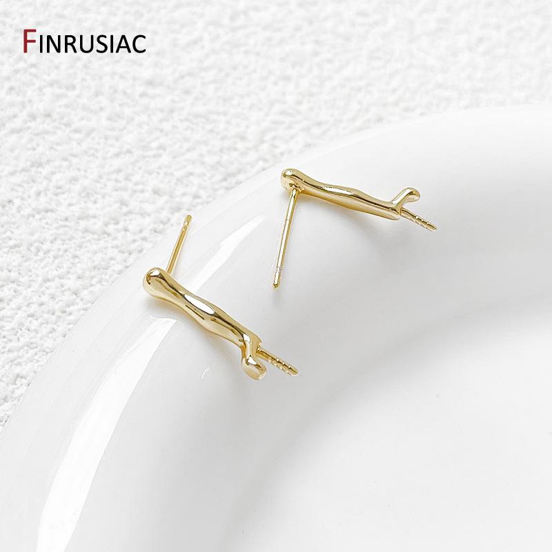 

18K Gold Plated Brass Irregular Stud Earring Findings,Brass Post Earring Fittings With Pearl Mounting,DIY Earrings Accessories 1 pair