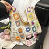 Casual Knitted Shoulder Bag Large Capacity Crochet Tote Bag Lovely Woven Shoulder Bag  Multicolor Cut-out Knitted Handbag