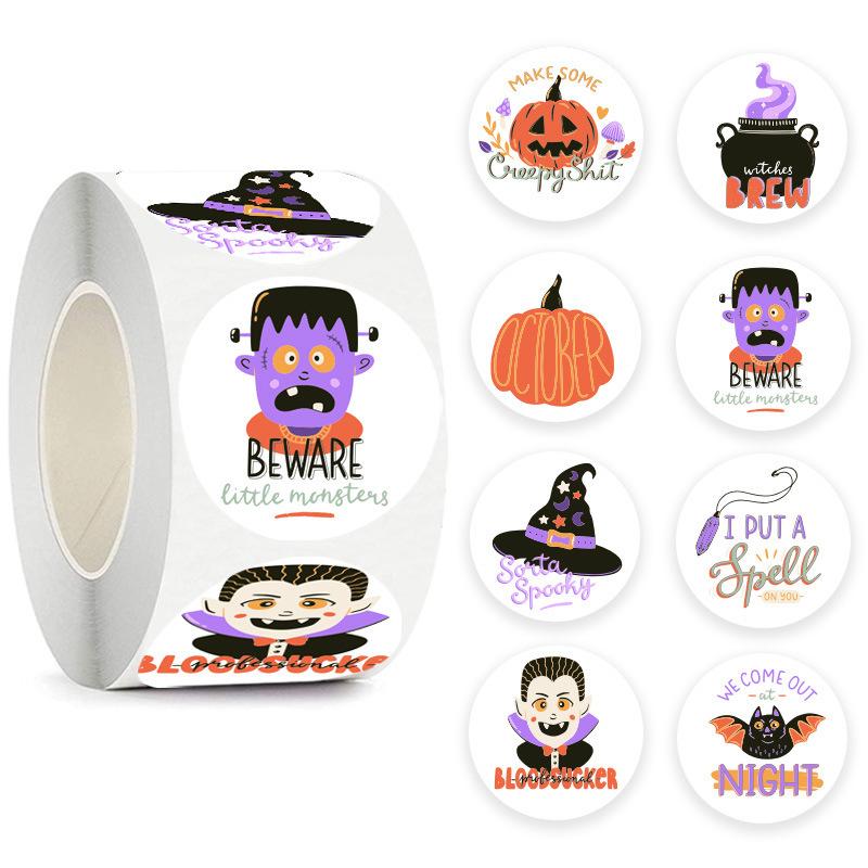 500pcs 1inch Halloween Stickers Roller for Gifts Cups Waterproof Kids Halloween Pumpkin Stickers for Halloween Decor 2.5CM
