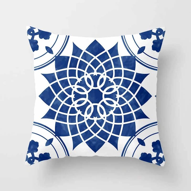Office Living Room Home Pillowcase Luxury Geometric Blue Print Pillowcase Car Ornaments
