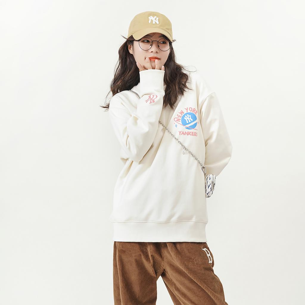 New MLB New York Yankees Sweatshirts Unisex Cream White 3AMTL0121-50CRS