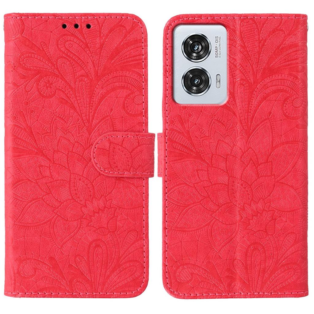 For Motorola Edge 50 Fusion 5G Case Lace Flowers PU Leather Flip Wallet Phone Cover