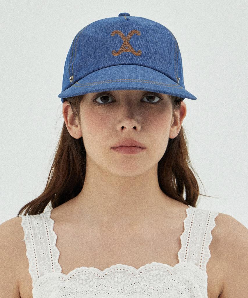 Bajal Va Curved Denim Stitch Detail 5-Panel Ball Cap Light Indigo