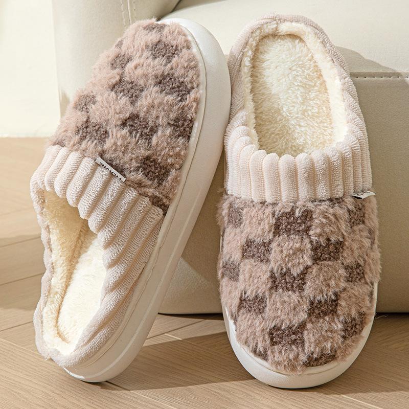 2025 new plush cotton slippers winter home indoor warm shoes non-slip thick-soled cotton slippers