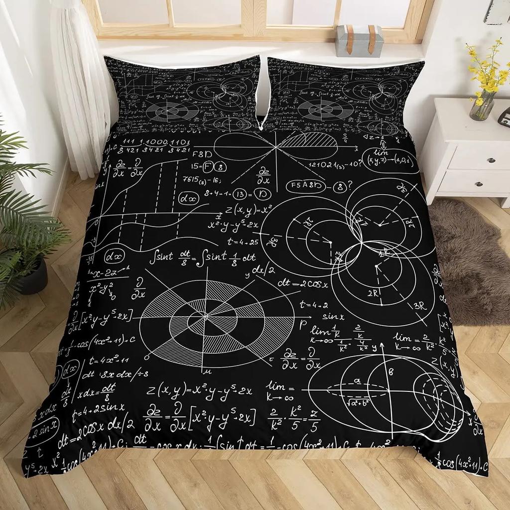 Math Equations Duvet Cover Set Hourglass Purple Galaxy Comforter Cover Physics Formula Dorm Bedding Sets Science Geometry Axis