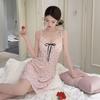 Ice Silk Sleep Dress For Women With Vneck Sleeveless Cute Heart Pattern Summer Nightwear