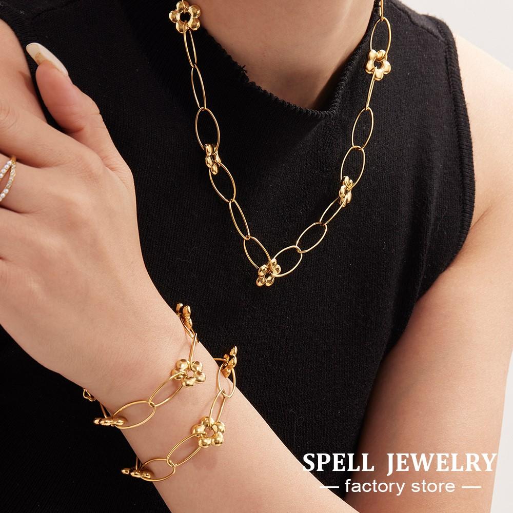 Chain Necklace Bracelet In Stainless Steel With 18k Gold Plated Waterproof Non Tarnish Bracelets Necklaces Jewelry Set For Women