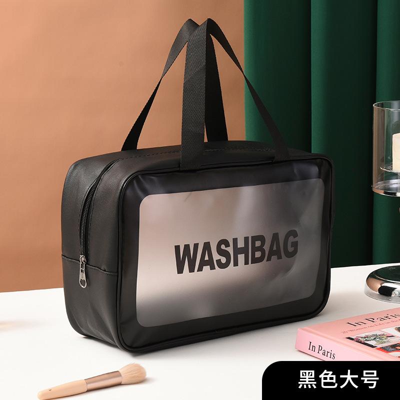 Handheld Large Capacity Travel Transparent Toiletry Bag Pu Waterproof Frosted Makeup Cosmetics Storage