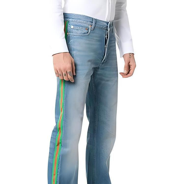 Previous Season Web Trim Embellished Straight Jeans 544674-XDADR-4206