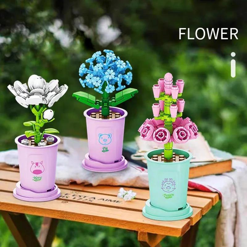 Adults Mini Flower Bouquet Particles Building Blocks for Children Girls 6 To 14 Years Old Assembly Bricks Constructor Set Gifts