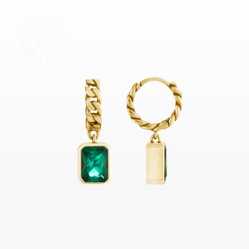 

Geometric Square Green Zircon Earrings Retro Fashion Hip-hop Ear Buckle Trendy Elegant Lady s Accessories Classic Jewelry Temperament Daily Wear