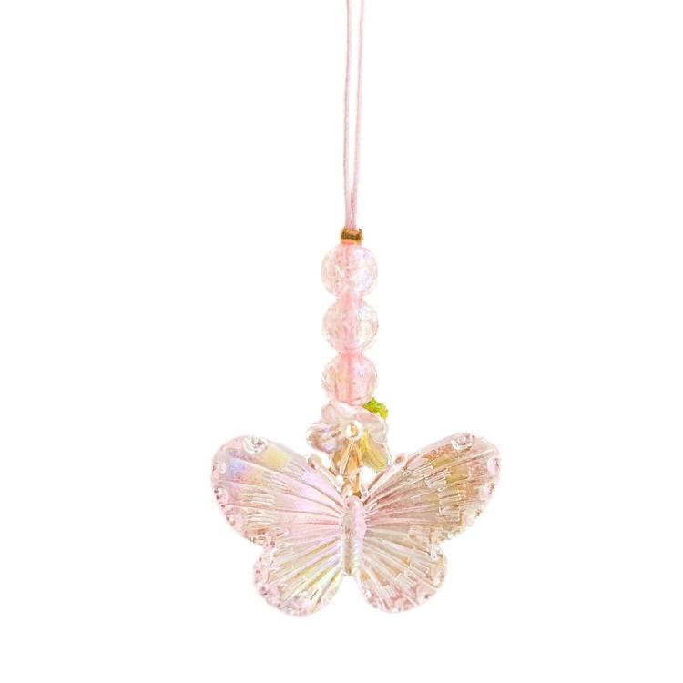 

Flower Butterfly Charm Pendant Chain Y2K Hanging Decoration for Keys Bag Purse розовый